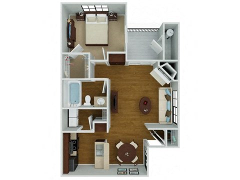 Floor plan for 1 bed, 1 bath, 749 sqft